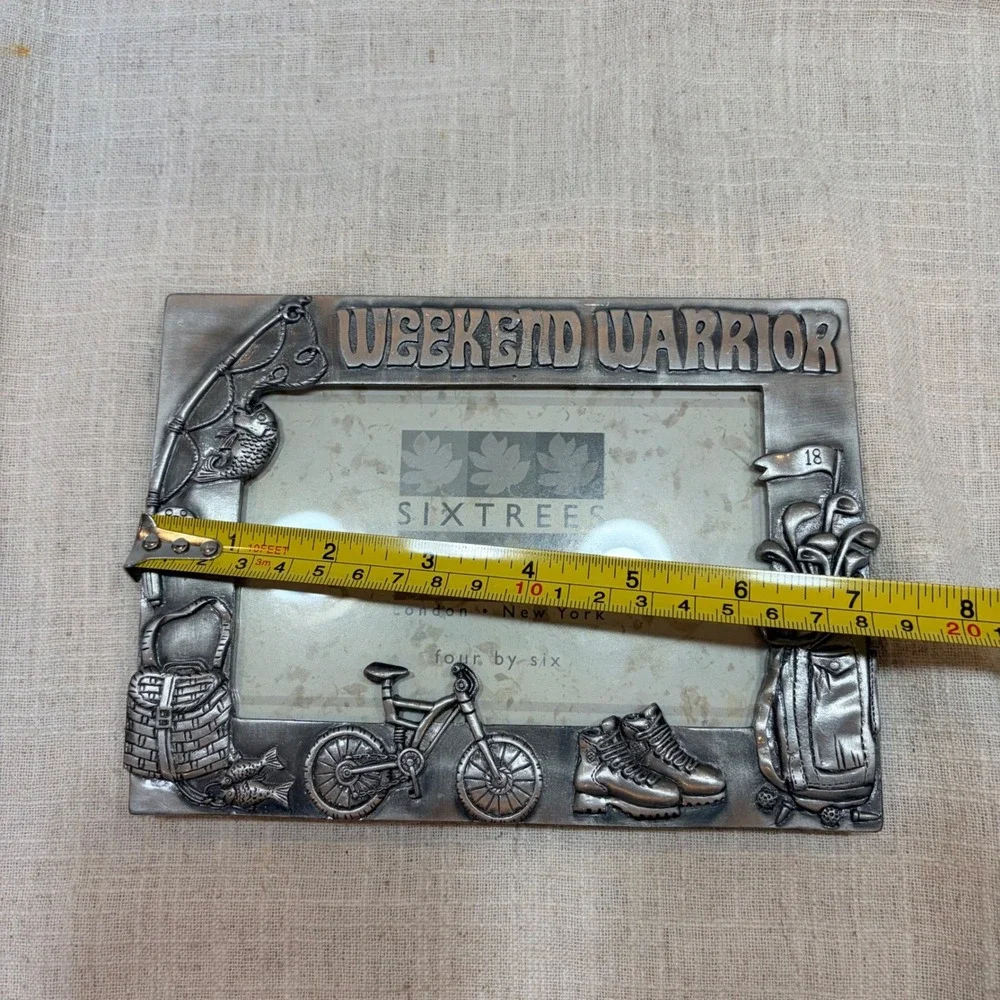 Sixtrees Weekend Warrior Pewter Metal 4x6 Photo Frame Golf Fishing Hiking‎ Bike